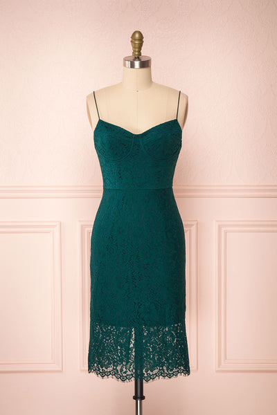 Ludvika Dark Green Fitted Lace Dress | Boutique 1861 front view