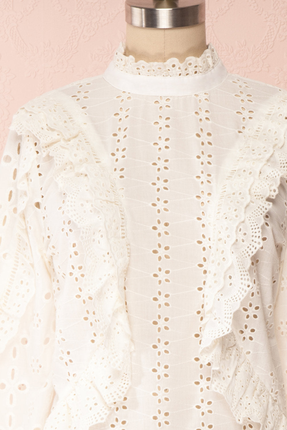 Lunesque Ivory Long Sleeve Openwork Lace Top | Boutique 1861 front close up