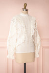 Lunesque Ivory Long Sleeve Openwork Lace Top | Boutique 1861 side view
