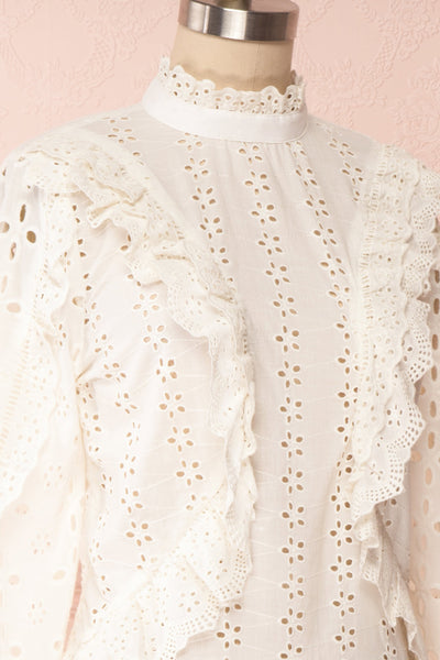 Lunesque Ivory Long Sleeve Openwork Lace Top | Boutique 1861 side close up
