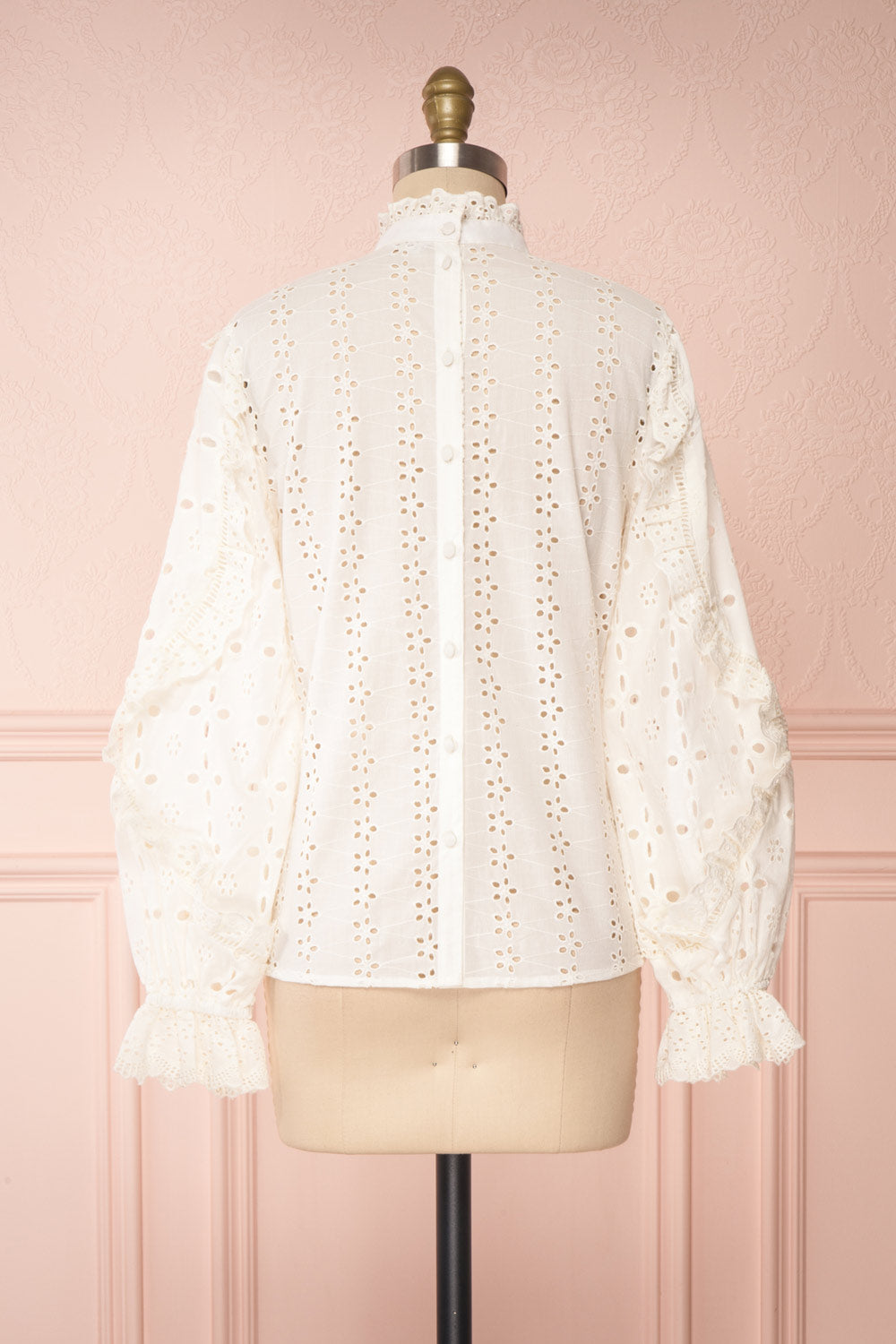 Lunesque Ivory Long Sleeve Openwork Lace Top | Boutique 1861 back view