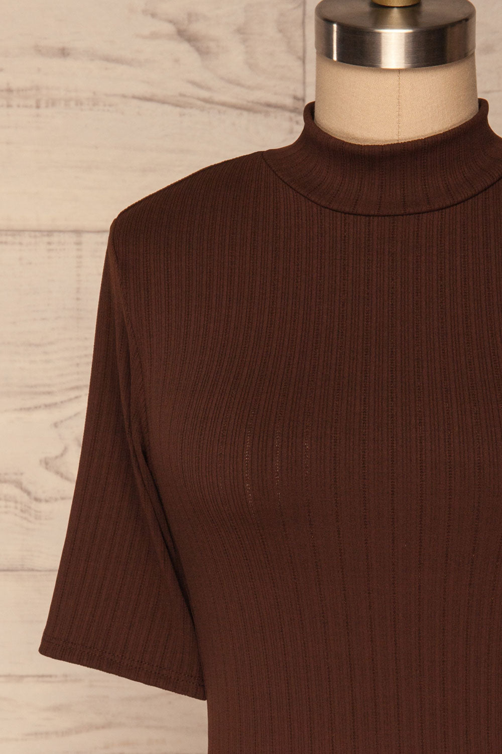 Lupeni Marron Mock Neck Top | Haut Brun front close up | La Petite Garçonne