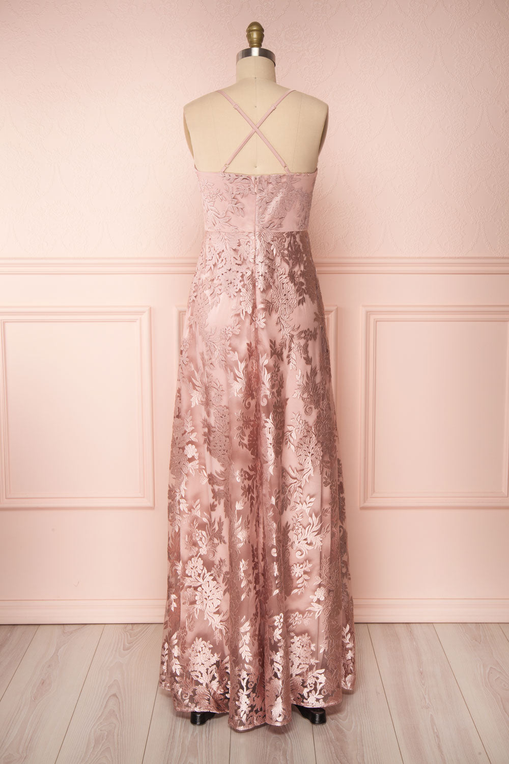 Lyaksandra Pink Floral Embroidered Maxi Dress | Boutique 1861 back view