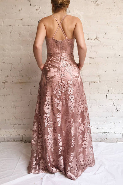 Lyaksandra Pink Floral Embroidered Maxi Dress | Boutique 1861 on model