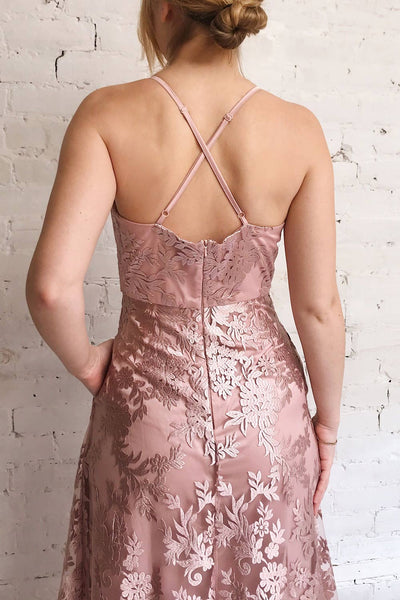 Lyaksandra Pink Floral Embroidered Maxi Dress | Boutique 1861 model back