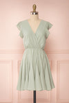 Lyana Light Green Faux-Wrap Short Dress | Boutique 1861 front view