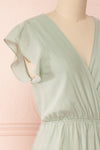 Lyana Light Green Faux-Wrap Short Dress | Boutique 1861 side close-up