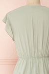 Lyana Light Green Faux-Wrap Short Dress | Boutique 1861 back close-up