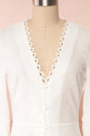 Lysistrata White Short Dress w/ 3/4 Sleeves | Boutique 1861 front close up
