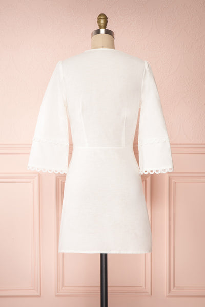 Lysistrata White Short Dress w/ 3/4 Sleeves | Boutique 1861 back view