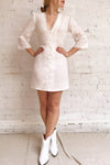 Lysistrata White Short Dress w/ 3/4 Sleeves | Boutique 1861 on model