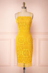 Lyudmyla Yellow Lace Cocktail Dress with Lace-Up Back | Boutique 1861 front view