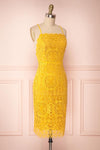 Lyudmyla Yellow Lace Cocktail Dress with Lace-Up Back | Boutique 1861 side view