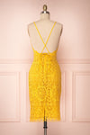Lyudmyla Yellow Lace Cocktail Dress with Lace-Up Back | Boutique 1861 back view