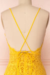 Lyudmyla Yellow Lace Cocktail Dress with Lace-Up Back | Boutique 1861 back close-up