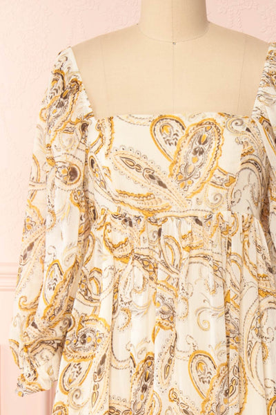 Marley White Paisley Long Sleeve Maxi Dress | Boutique 1861 front close-up