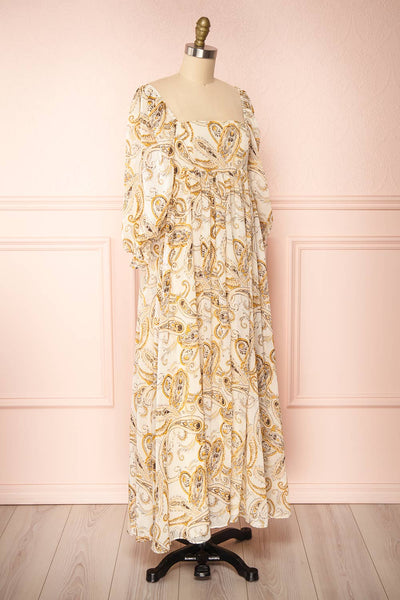 Marley White Paisley Long Sleeve Maxi Dress | Boutique 1861 side view