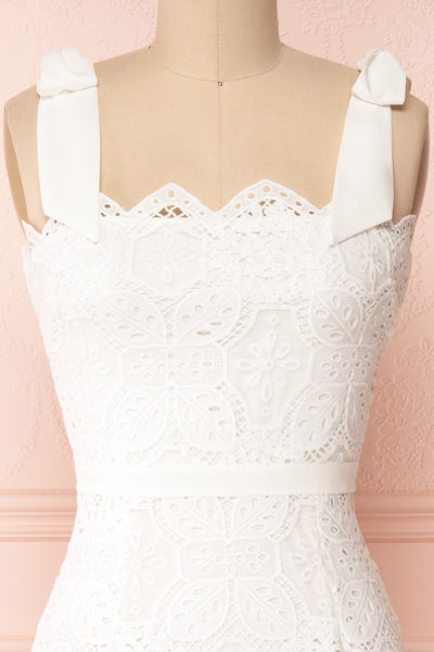 Madeline White Lace Bustier Midi Dress | Boutique 1861 front close-up