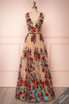Madilyn Beige A-Line Gown w/ Sequin Floral Pattern | Boutique 1861 front view