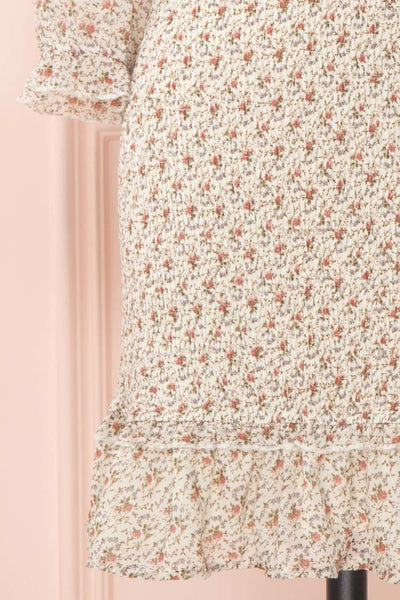 Madison Floral Ruched Short Dress w/ Frills | Boutique 1861 skirt