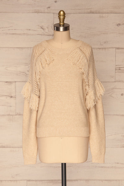 Magalie Beige Knit Sweater | Tricot | La Petite Garçonne front view
