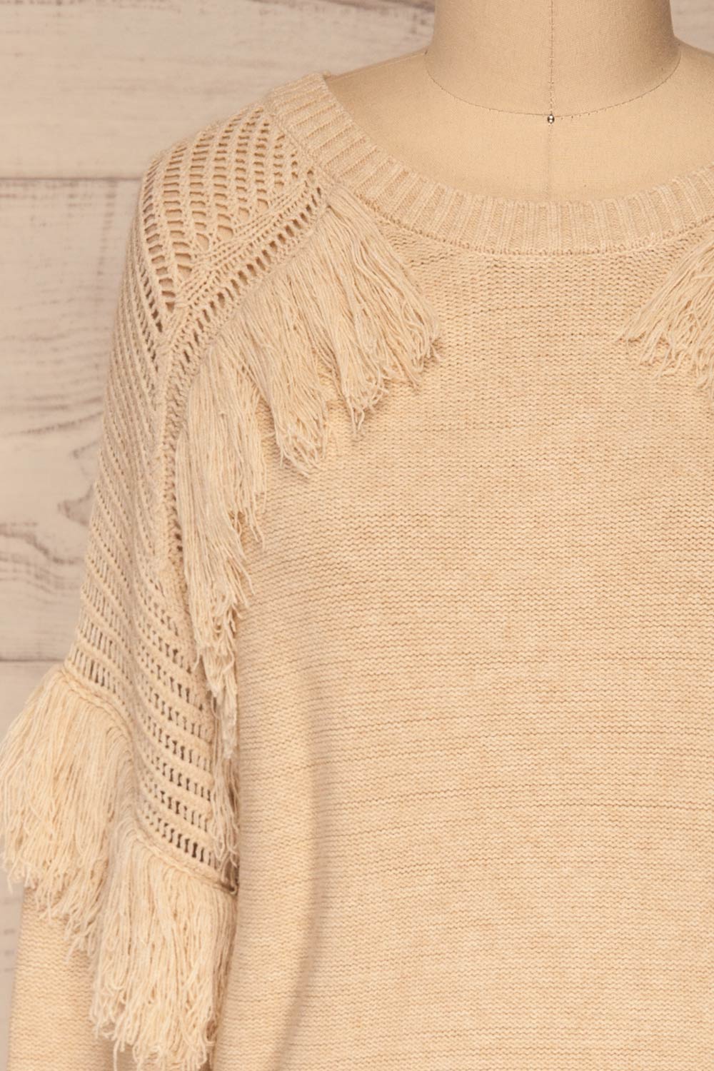 Magalie Beige Knit Sweater | Tricot | La Petite Garçonne front close-up