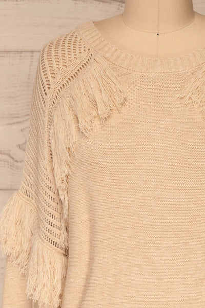 Magalie Beige Knit Sweater | Tricot | La Petite Garçonne front close-up