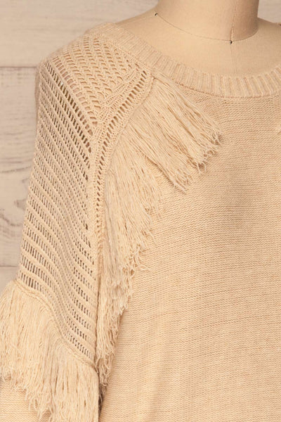 Magalie Beige Knit Sweater | Tricot | La Petite Garçonne side close-up