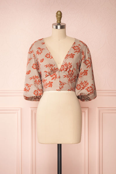 Magdiel Floral Crop Top w/ Puff Sleeves front view | Boutique 1861