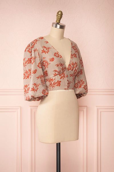 Magdiel Floral Crop Top w/ Puff Sleeves side view | Boutique 1861