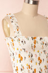 Maggie White Floral Pattern Ruched Crop Top | Boutique 1861 side close up