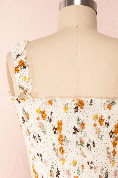 Maggie White Floral Pattern Ruched Crop Top | Boutique 1861 back close up