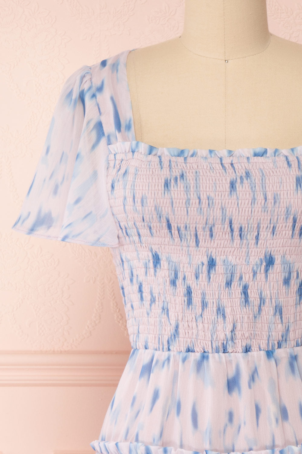Mahima Lavender Patterned Short Dress | Boutique 1861 front close-up