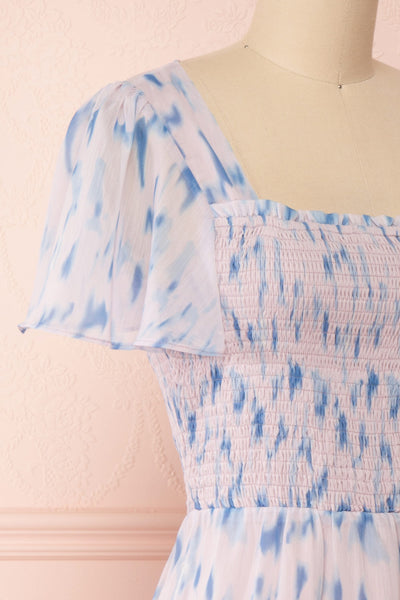 Mahima Lavender Patterned Short Dress | Boutique 1861 side close-up