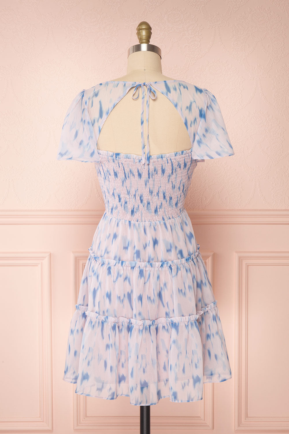 Mahima Lavender Patterned Short Dress | Boutique 1861 back view 