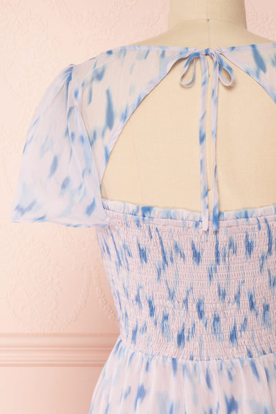 Mahima Lavender Patterned Short Dress | Boutique 1861 back close-up
