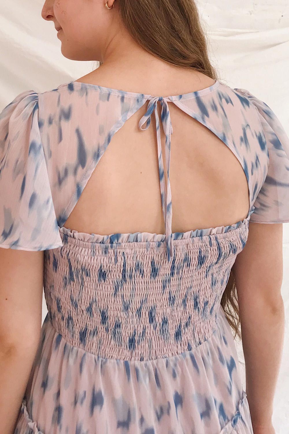 Mahima Lavender Patterned Short Dress | Boutique 1861 on model