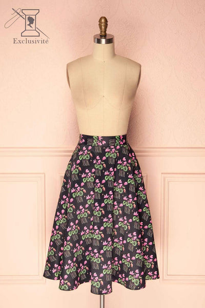 Mahira Black Floral High Waisted Midi Circle Skirt | Boutique 1861