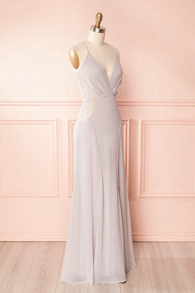 Maï Brume Grey Halter Gown with Lace Side Cut-Outs | Boudoir 1861