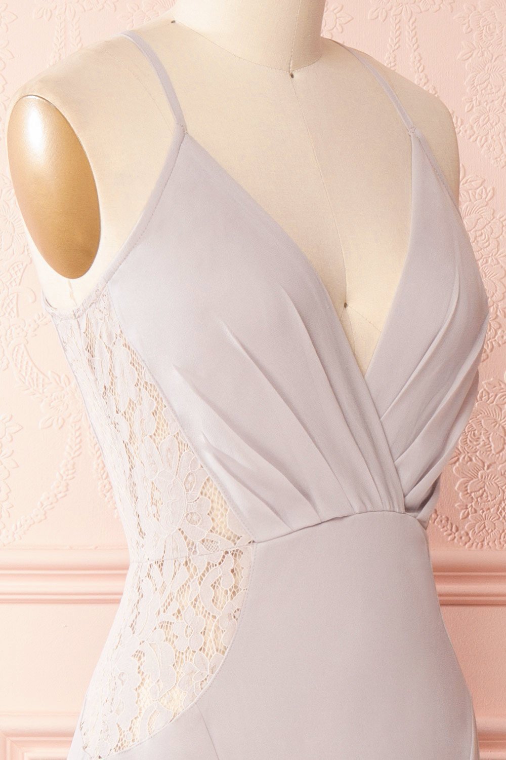 Maï Brume Grey Halter Gown with Lace Side Cut-Outs | Boudoir 1861