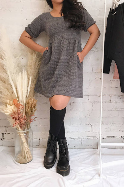 Maihori Short Grey Knitted Dress w/ Pockets | La petite garçonne on model