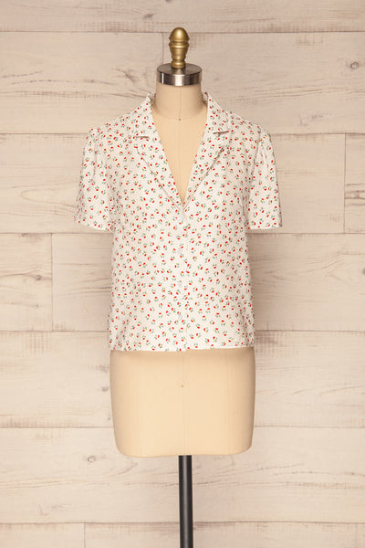 Maing White Floral Short Sleeved Cropped Shirt | La Petite Garçonne 1