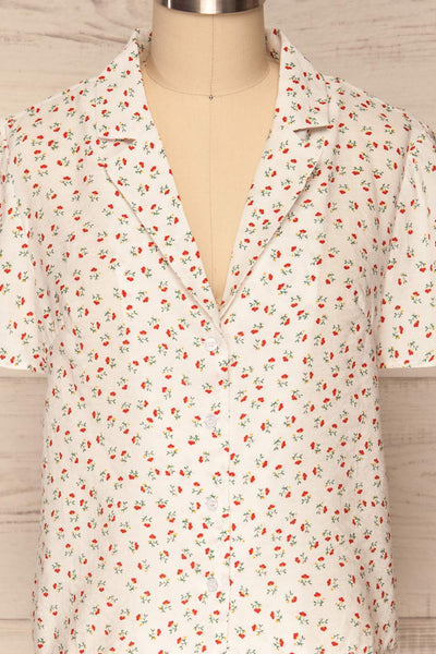 Maing White Floral Short Sleeved Cropped Shirt | La Petite Garçonne 3