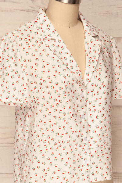 Maing White Floral Short Sleeved Cropped Shirt | La Petite Garçonne 5