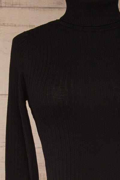 Mainz Black Long Sleeve Turtleneck Bodysuit | La petite garçonne front close-up