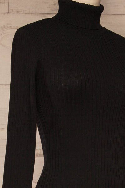 Mainz Black Long Sleeve Turtleneck Bodysuit | La petite garçonne side close up