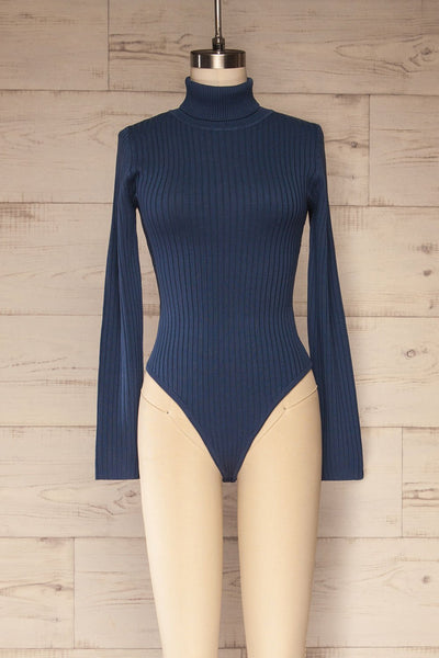 Mainz Blue Long Sleeve Turtleneck Bodysuit | La petite garçonne