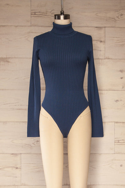 Mainz Blue Long Sleeve Turtleneck Bodysuit | La petite garçonne front view