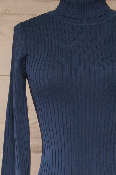 Mainz Blue Long Sleeve Turtleneck Bodysuit | La petite garçonne front close-up