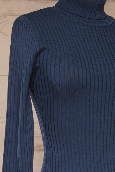 Mainz Blue Long Sleeve Turtleneck Bodysuit | La petite garçonne side close-up